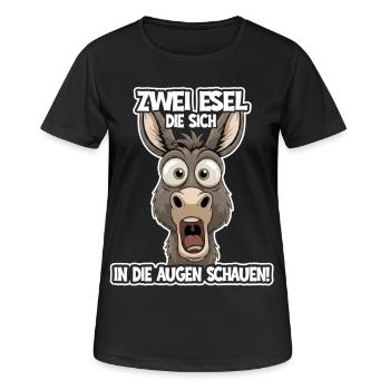 Zwei Esel schauen sich an – Lustiger Spruch - Frauen T-Shirt atmungsaktiv - Schwarz - Vorne - AI Model Female 172 light (172cm)