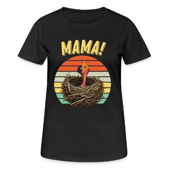 Mama Hungry Baby Bird - Frauen T-Shirt atmungsaktiv - Schwarz - Vorne - AI Model Female 172 light (172cm)