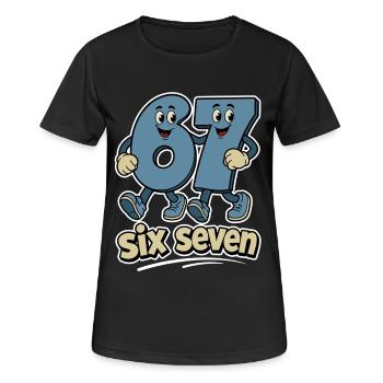 six seven | Zahlenduo 6 und 7 | Fröhliche Ziffern - Frauen T-Shirt atmungsaktiv - Schwarz - Vorne - AI Model Female 172 light (172cm)