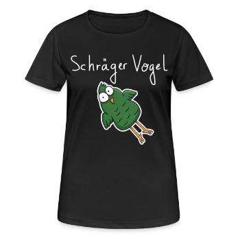 Schräger Vogel – Lustiger Cartoon Spruch - Frauen T-Shirt atmungsaktiv - Schwarz - Vorne - AI Model Female 172 light (172cm)