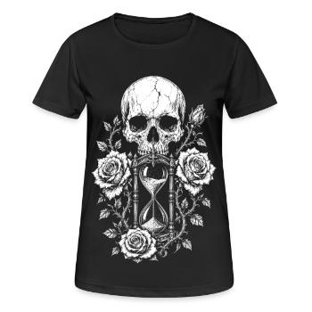 Gothic Skull Memento Mori Design mit Rosen Sanduhr - Frauen T-Shirt atmungsaktiv - Schwarz - Vorne - AI Model Female 172 light (172cm)