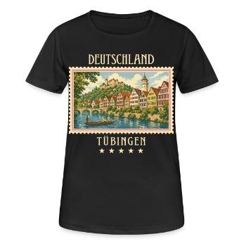 Deutschland Tübingen Vintage Reisemarke - Frauen T-Shirt atmungsaktiv - Schwarz - Vorne - AI Model Female 172 light (172cm)
