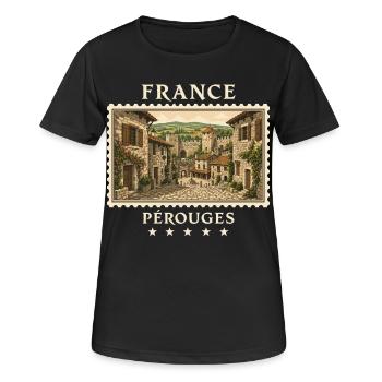 Frankreich Pérouges Vintage Reisemarke - Frauen T-Shirt atmungsaktiv - Schwarz - Vorne - AI Model Female 172 light (172cm)