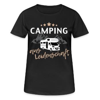 Camping aus Leidenschaft mit Wohnwagen in Berge - Frauen T-Shirt atmungsaktiv - Schwarz - Vorne - AI Model Female 172 light (172cm)
