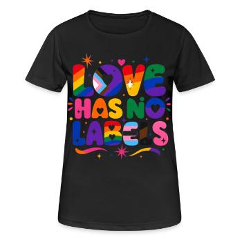 Love Has No Labels Regenbogen Pride Spruch - Frauen T-Shirt atmungsaktiv - Schwarz - Vorne - AI Model Female 172 light (172cm)