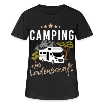 Camping aus Leidenschaft mit Wohnwagen in Natur - Frauen T-Shirt atmungsaktiv - Schwarz - Vorne - AI Model Female 172 light (172cm)