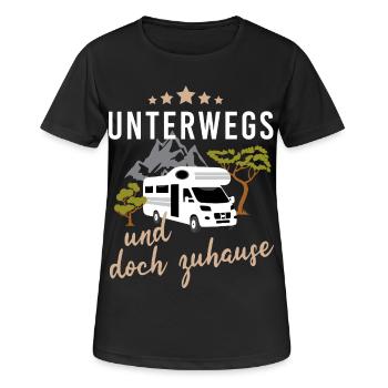 Unterwegs und doch zuhause. Camping mit Wohnmobil - Frauen T-Shirt atmungsaktiv - Schwarz - Vorne - AI Model Female 172 light (172cm)
