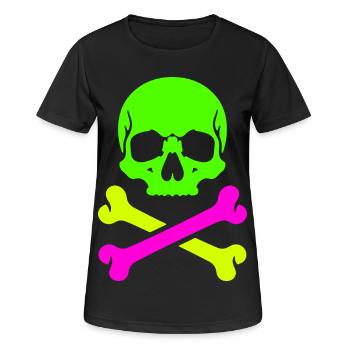 Neon Schädel Gekreuzte Knochen Bunter Pirat Skull - Frauen T-Shirt atmungsaktiv - Schwarz - Vorne - AI Model Female 172 light (172cm)