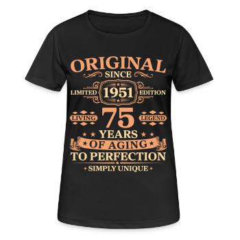 Original since 1951 Birthday 75 Years - Frauen T-Shirt atmungsaktiv - Schwarz - Vorne - AI Model Female 172 light (172cm)