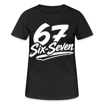 six seven | Zahlenduo 6 und 7 | Fröhliche Ziffern - Frauen T-Shirt atmungsaktiv - Schwarz - Vorne - AI Model Female 172 light (172cm)