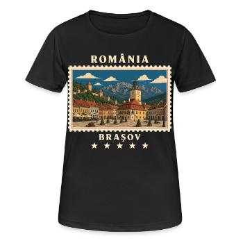 Rumänien Brașov Vintage Reisemarke - Frauen T-Shirt atmungsaktiv - Schwarz - Vorne - AI Model Female 172 light (172cm)
