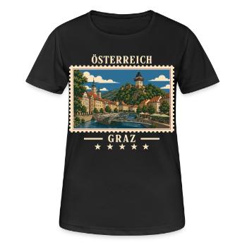 Österreich Graz Vintage Reisemarke - Frauen T-Shirt atmungsaktiv - Schwarz - Vorne - AI Model Female 172 light (172cm)
