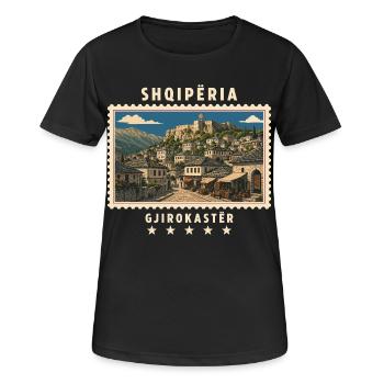 Albanien Gjirokastër Vintage Reisemarke - Frauen T-Shirt atmungsaktiv - Schwarz - Vorne - AI Model Female 172 light (172cm)
