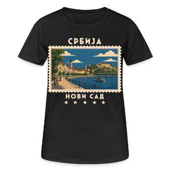 Serbien Novi Sad Vintage Reisemarke - Frauen T-Shirt atmungsaktiv - Schwarz - Vorne - AI Model Female 172 light (172cm)