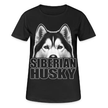 Husky Porträt mit Schriftzug Siberian Husky - Frauen T-Shirt atmungsaktiv - Schwarz - Vorne - AI Model Female 172 light (172cm)