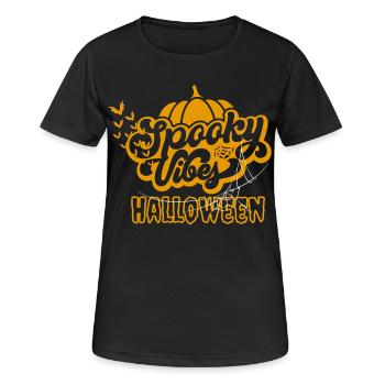 Spooky Vibes Halloween Pumpkin Bat Design - Women's Breathable T-Shirt - black - Front - AI Model Female 172 light (172cm)