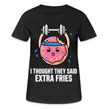 Donut exercising with dumbbell - Women's Breathable T-Shirt - black - Front - AI Model Female 172 light (172cm)