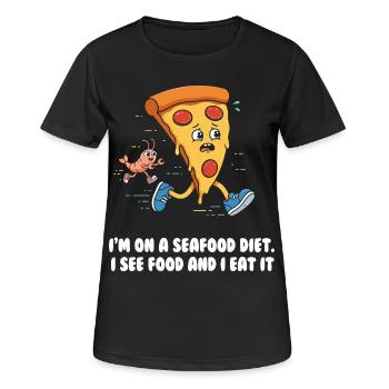 Jeu de mots sur le régime de fruits de mer avec pizza et crevettes - T-shirt respirant Femme - noir - Devant - AI Model Female 172 light (172cm)