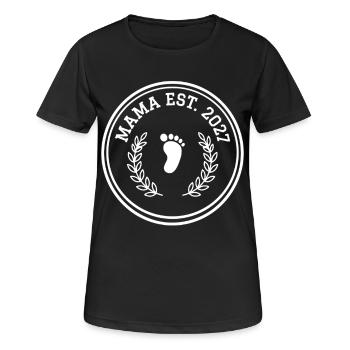 Mama 2027 Babyfuß Kranz - Frauen T-Shirt atmungsaktiv - Schwarz - Vorne - AI Model Female 172 light (172cm)