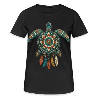 Meeresschildkröten-Mandala Traumfänger-Boho - Frauen T-Shirt atmungsaktiv - Schwarz - Vorne - AI Model Female 172 light (172cm)