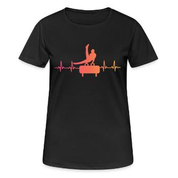 Gymnastik Sonnenuntergangs-Herzschlagturnerin - Frauen T-Shirt atmungsaktiv - Schwarz - Vorne - AI Model Female 172 light (172cm)