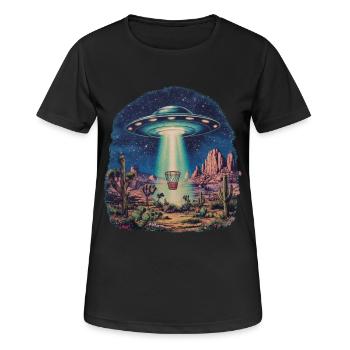 Disc Golf Basket UFO Desert Retro Vintage Sci-Fi Moti - Women's Breathable T-Shirt - black - Front - AI Model Female 172 light (172cm)