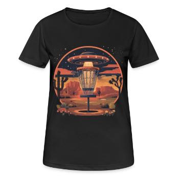 Disc Golf Set UFO Wüste Retro Vintage Kakteen  - Frauen T-Shirt atmungsaktiv - Schwarz - Vorne - AI Model Female 172 light (172cm)