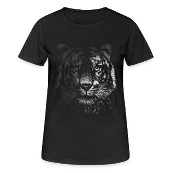 Schwarzweißes Tigerporträt - Frauen T-Shirt atmungsaktiv - Schwarz - Vorne - AI Model Female 172 light (172cm)