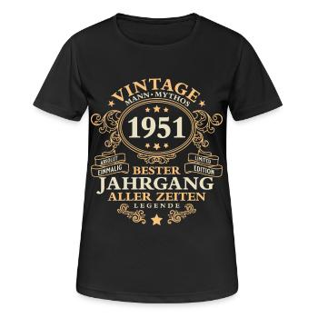 Vintage 1951 Jahrgang Mann 75. Geburtstag - Frauen T-Shirt atmungsaktiv - Schwarz - Vorne - AI Model Female 172 light (172cm)