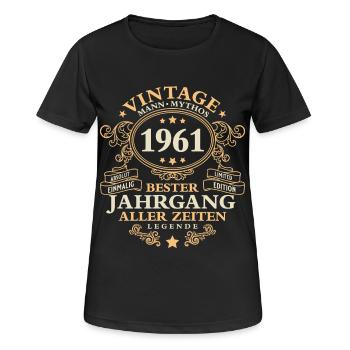 Vintage 1961 Jahrgang Mann 65. Geburtstag - Frauen T-Shirt atmungsaktiv - Schwarz - Vorne - AI Model Female 172 light (172cm)