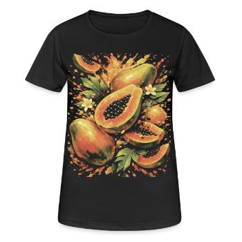 Papaya Tropic exotische Fruchtspritzkunst - Frauen T-Shirt atmungsaktiv - Schwarz - Vorne - AI Model Female 172 light (172cm)