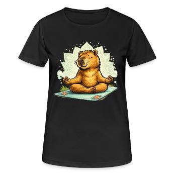 Sweet capybara doing yoga - Women's Breathable T-Shirt - black - Front - AI Model Female 172 light (172cm)