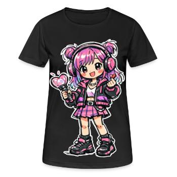 Kawaii Anime Mädchen mit Kopfhörer - Frauen T-Shirt atmungsaktiv - Schwarz - Vorne - AI Model Female 172 light (172cm)
