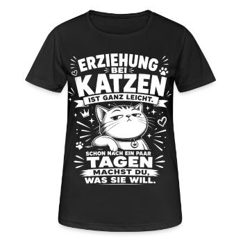 Erziehung bei Katzen ist ganz leicht - Frauen T-Shirt atmungsaktiv - Schwarz - Vorne - AI Model Female 172 light (172cm)