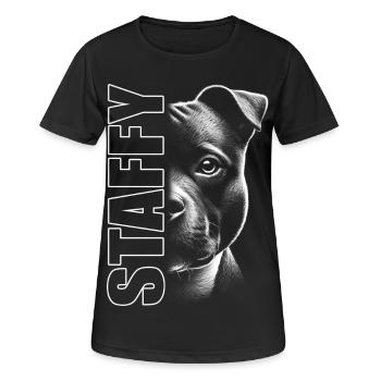 Staffordshire Bull Terrier avec lettres-Staffy - T-shirt respirant Femme - noir - Devant - AI Model Female 172 light (172cm)