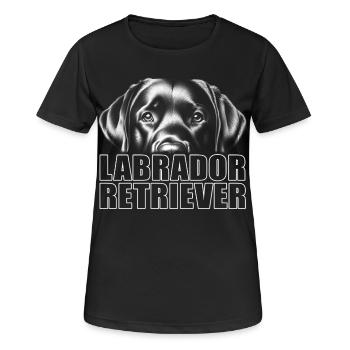 Labrador Retriever Porträt mit großem Schriftzug - Frauen T-Shirt atmungsaktiv - Schwarz - Vorne - AI Model Female 172 light (172cm)
