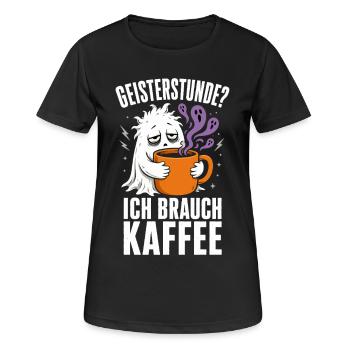 Geisterstunde? Ich brauch Kaffee – Halloween - Frauen T-Shirt atmungsaktiv - Schwarz - Vorne - AI Model Female 172 light (172cm)
