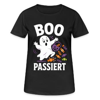 Boo Happens – Fantôme d’Halloween avec des bonbons - T-shirt respirant Femme - noir - Devant - AI Model Female 172 light (172cm)