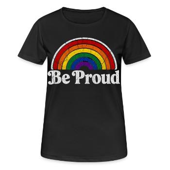 Motif arc-en-ciel rétro de la déclaration LGBT Be Proud - T-shirt respirant Femme - noir - Devant - AI Model Female 172 light (172cm)