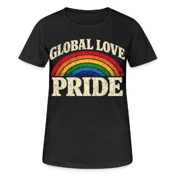 Global Love Pride Regenbogen Vintage T-Shirt  - Frauen T-Shirt atmungsaktiv - Schwarz - Vorne - AI Model Female 172 light (172cm)