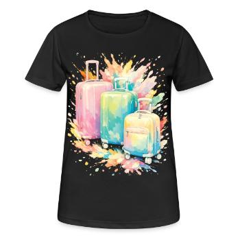 Travel Suitcase Pastel Colour Splash Art - Women's Breathable T-Shirt - black - Front - AI Model Female 172 light (172cm)