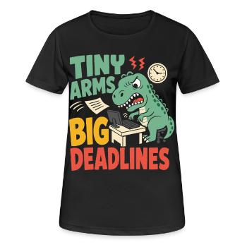T-Rex mit kleinen Armen im Büro - Frauen T-Shirt atmungsaktiv - Schwarz - Vorne - AI Model Female 172 light (172cm)