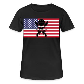 Cowboy-Schädel und amerikanische Flagge - Frauen T-Shirt atmungsaktiv - Schwarz - Vorne - AI Model Female 172 light (172cm)