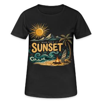 Verpassen Sie niemals einen Surfstrand bei Sonnenuntergang - Frauen T-Shirt atmungsaktiv - Schwarz - Vorne - AI Model Female 172 light (172cm)