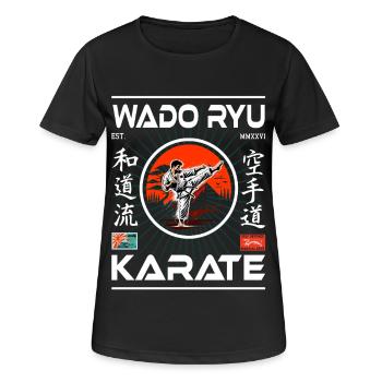 Wado-Ryu Martial Arts Outfit für den Karateka - Frauen T-Shirt atmungsaktiv - Schwarz - Vorne - AI Model Female 172 light (172cm)