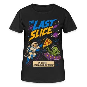 Das letzte Stück Pizza im Weltraum - Frauen T-Shirt atmungsaktiv - Schwarz - Vorne - AI Model Female 172 light (172cm)