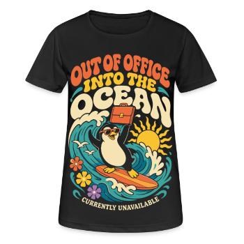 Pinguin im Urlaub – Out of Office - Frauen T-Shirt atmungsaktiv - Schwarz - Vorne - AI Model Female 172 light (172cm)