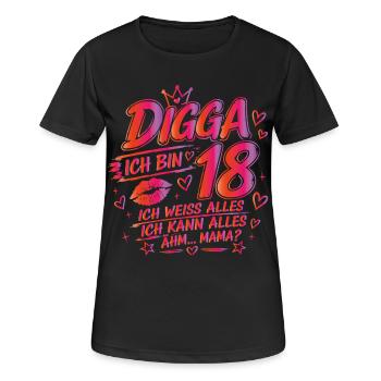 18. Geburtstag Mädchen 18 Jahre 2008 lustig Digga - Frauen T-Shirt atmungsaktiv - Schwarz - Vorne - AI Model Female 172 light (172cm)