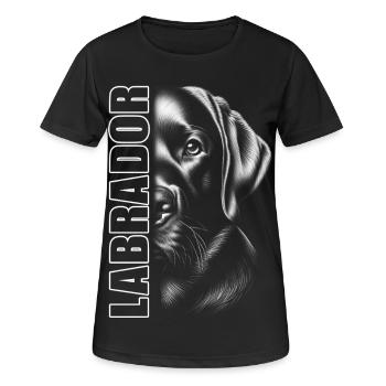 Labrador Porträt mit vertikalem Schriftzug - Frauen T-Shirt atmungsaktiv - Schwarz - Vorne - AI Model Female 172 light (172cm)