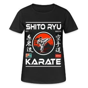 Conception de shito-ryu avec kanji et karatéka - T-shirt respirant Femme - noir - Devant - AI Model Female 172 light (172cm)
